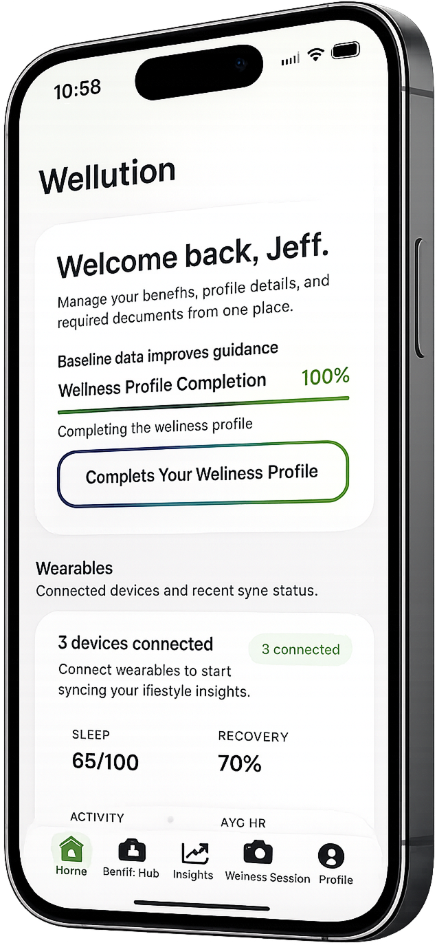 Wellution home screen on an iPhone